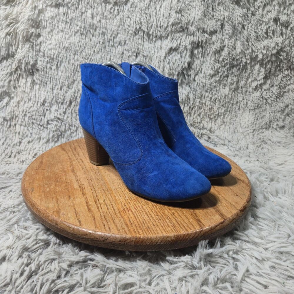 Chinese Laundry Flip Womens Ankle Pull On Boots Blue Faux Suede Slip Size 8.5